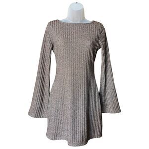 UO Urban Outfitters Tinsley Brown Back Cutout Bodycon Dress Sz S Flare Sleeves